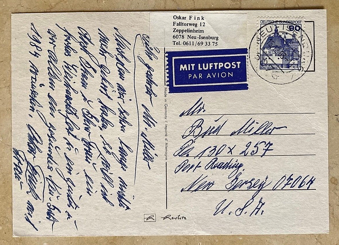 RARE! GRAF ZEPPELIN (HELMSMAN) OSKAR FINK AUTOGRAPHED SIGNED XMAS CARD DEC. 1983