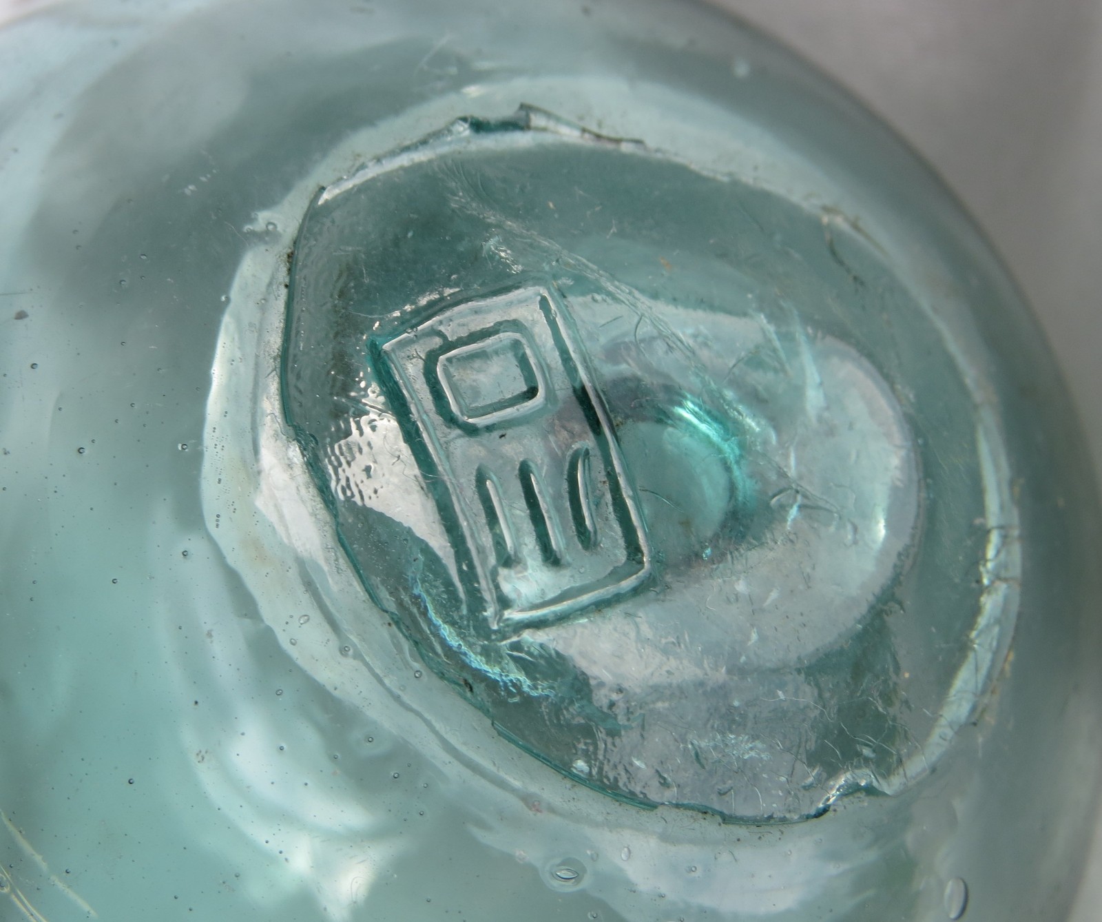 Japanese Blown Glass FLOAT 2.5" Aqua WP Makers Mark #11 "river-mouth" Vtg USA BZ