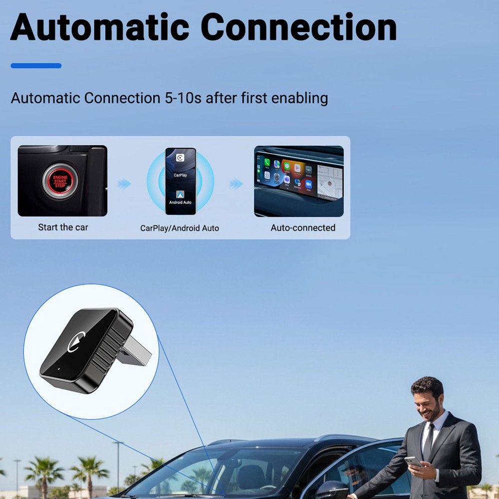2-in-1 Wireless Carplay Android Auto Adapter Plug&play USB For Iphone Android