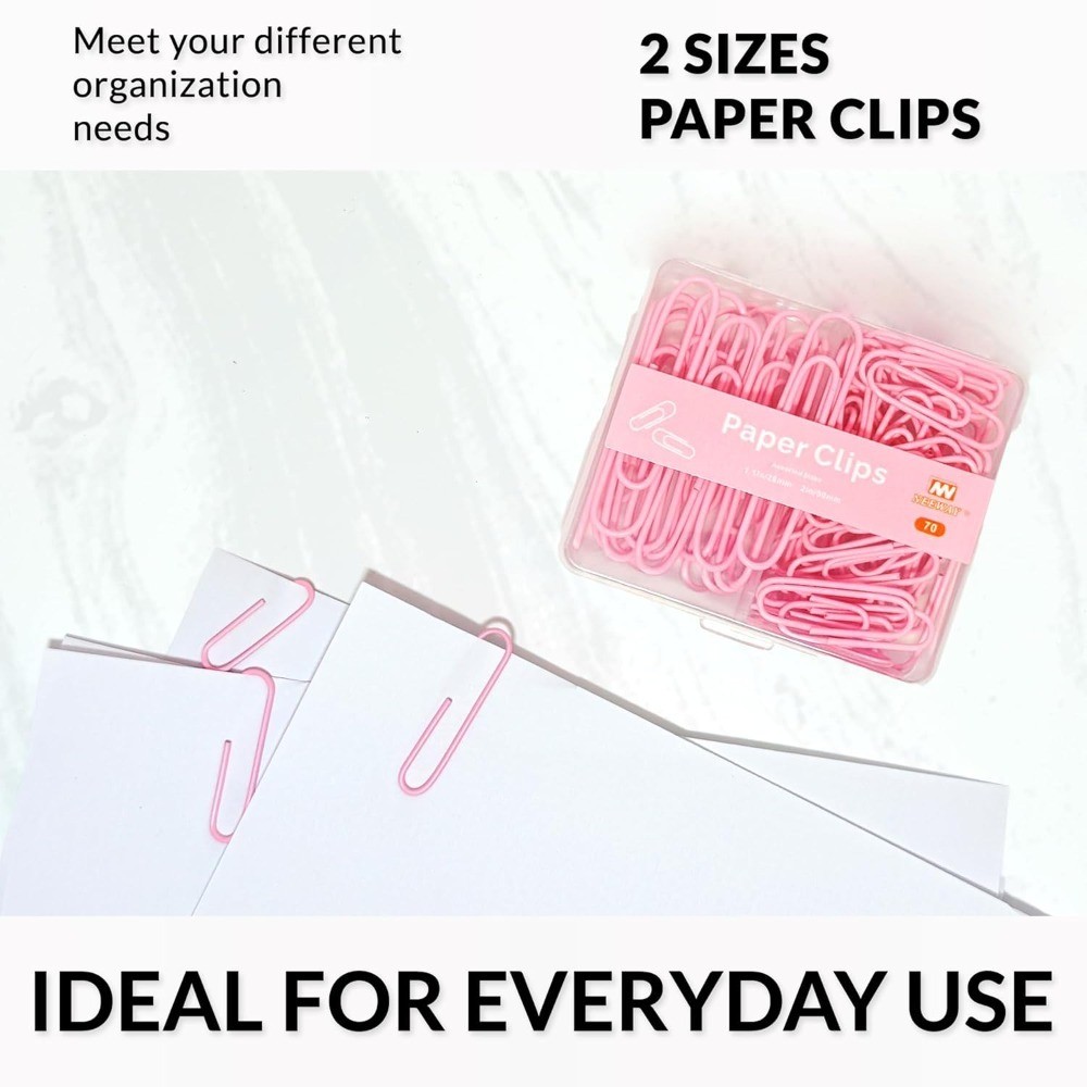 Assorted Sizes Small and Large Light Pink Paper Clips 70 Count Bulk Pack