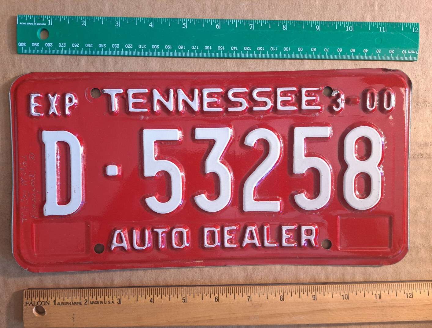 License Plate, Tennessee, 2000, Auto Dealer, D - 53258, McCoy Motors, Kingsport
