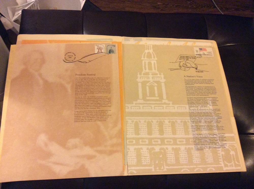 1987 We The People 8.5 X 11 poster pages with Philadelphia pictorial cancels