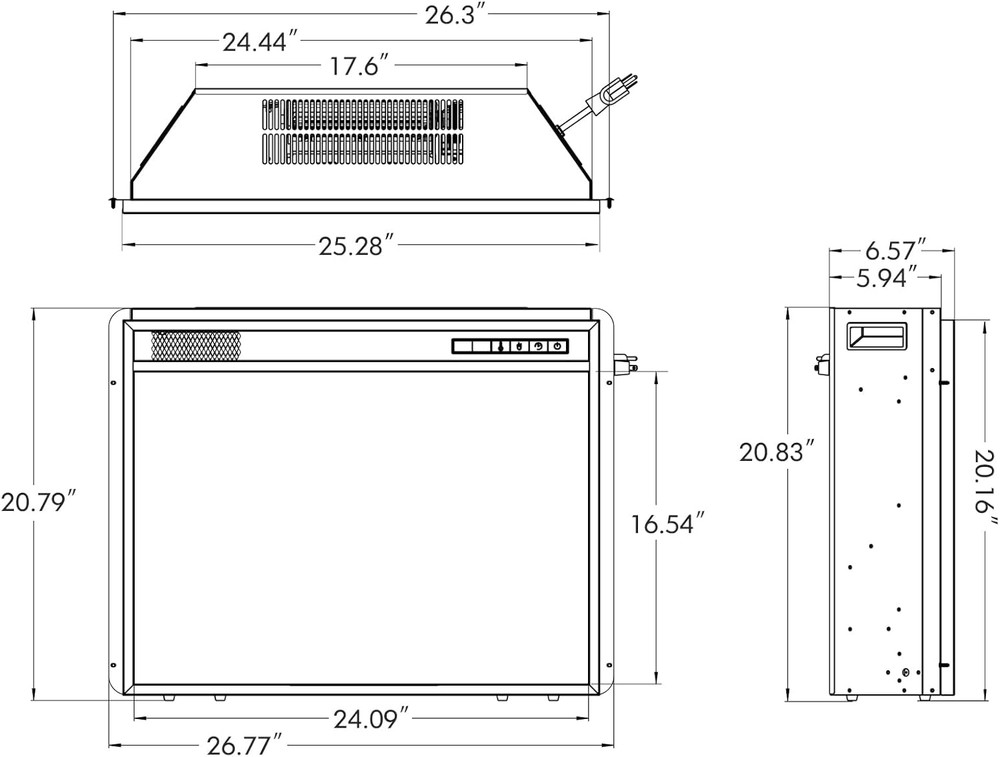 26" Electric Fireplace with Remote Control, Adjustable Flames & Timer
