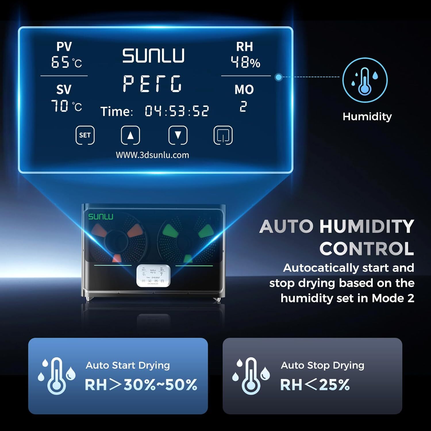 SUNLU S4 Filament Dryer 4 Spools Capacity Nylon TPU PLA PETG ABS Dryer Box Timer