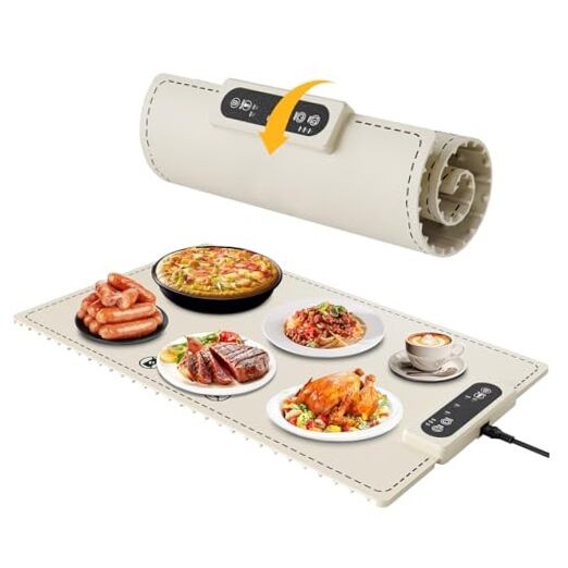 Negative ion Food Warming Mat with Adjustable Temperature,Foldable White