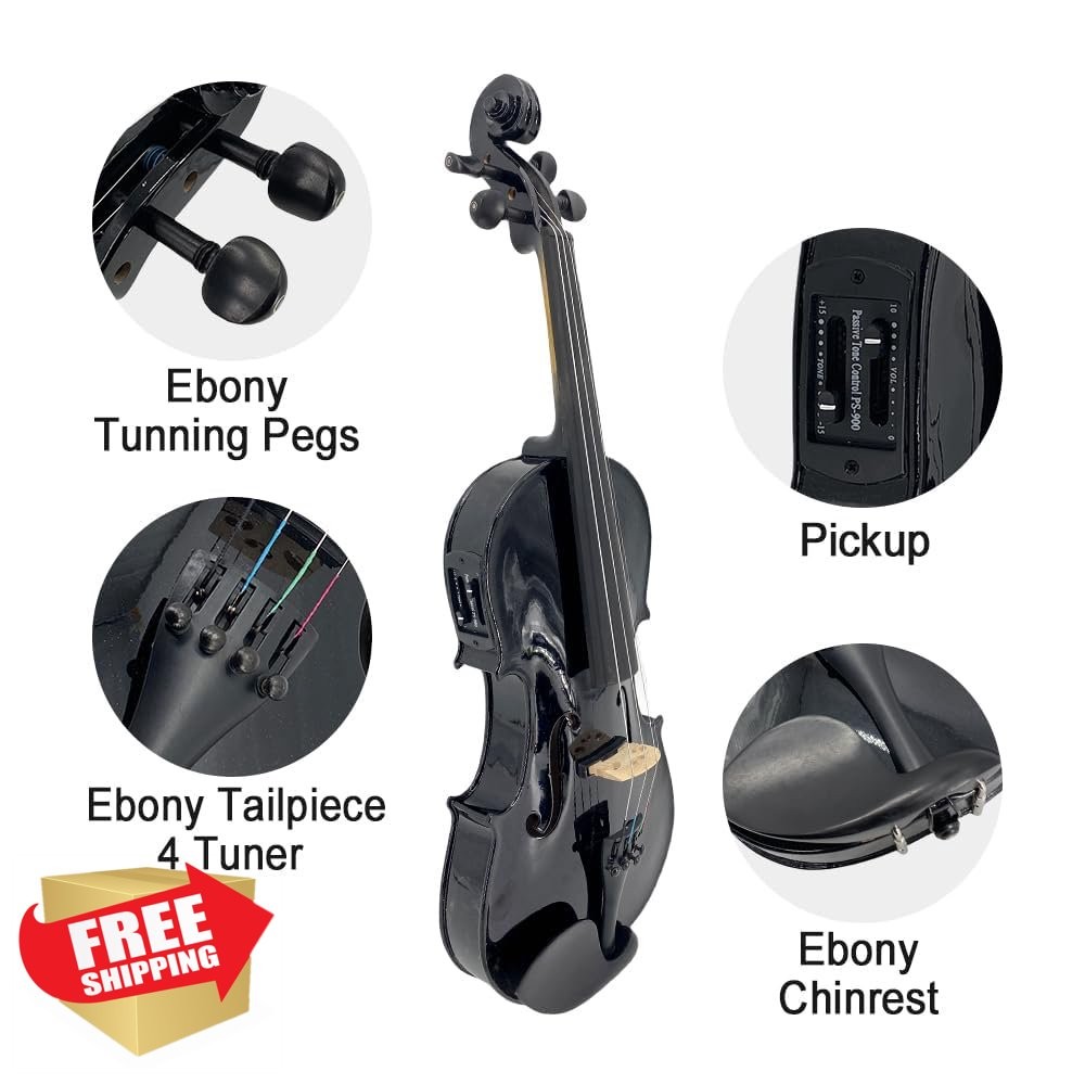 ModouString 4/4 Electric Violin Spruce Maple Ebony Black w/ Case Bow