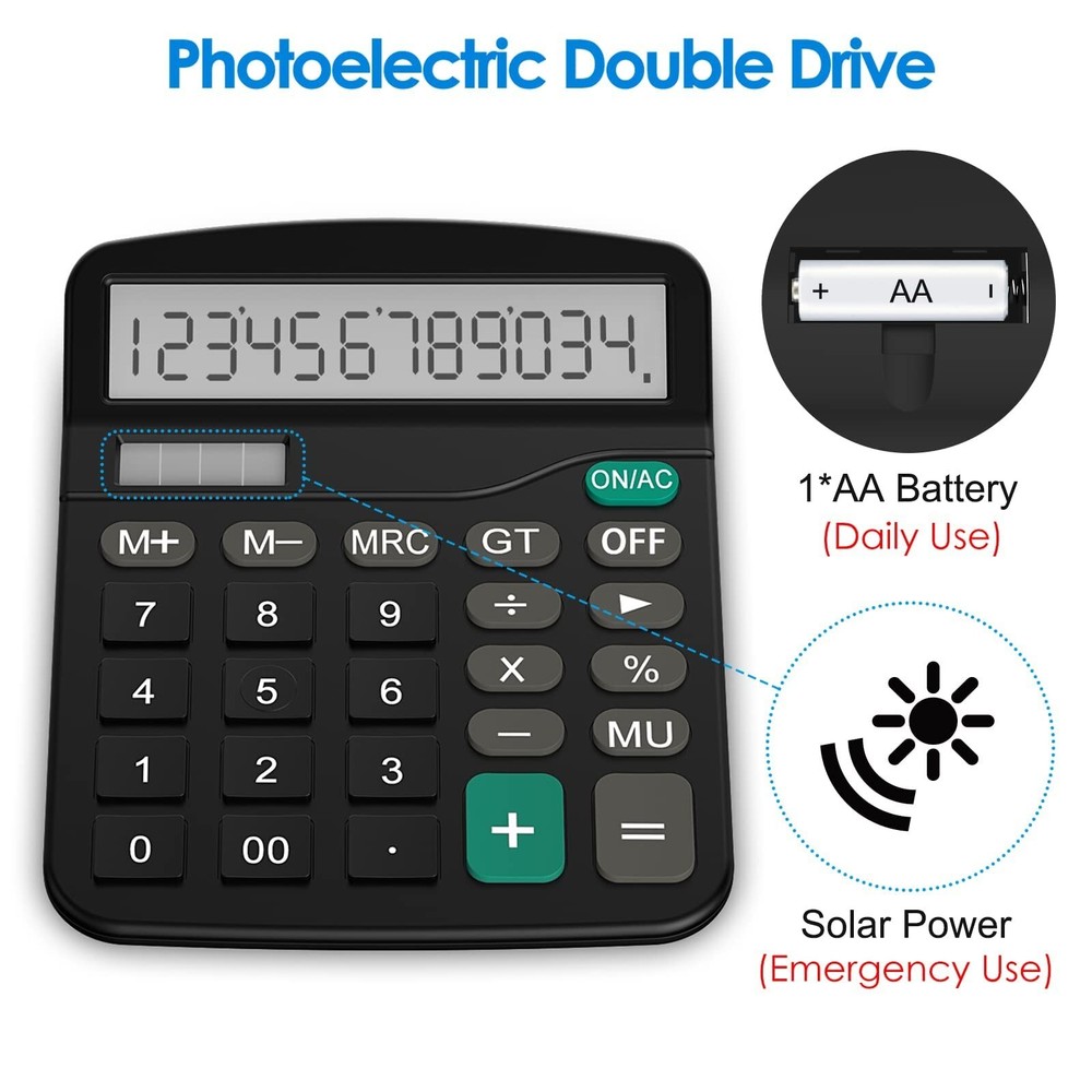 Helect Calculator, Standard Function Desktop Calculator (Black) Black