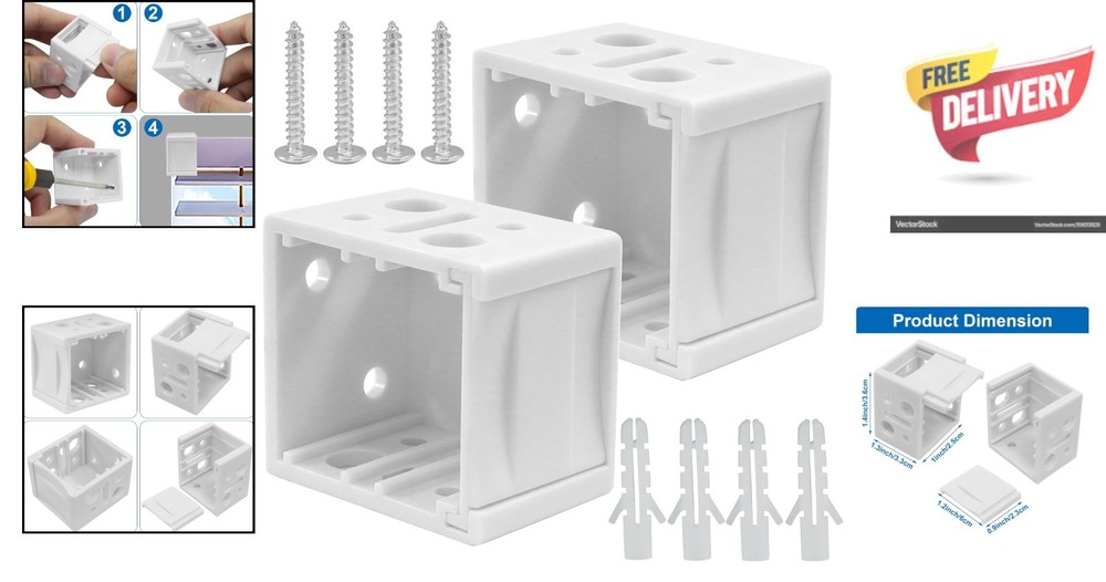 Plastic Window Blind Support Set - 2 Pack 1 Inch Brackets for Easy Installation