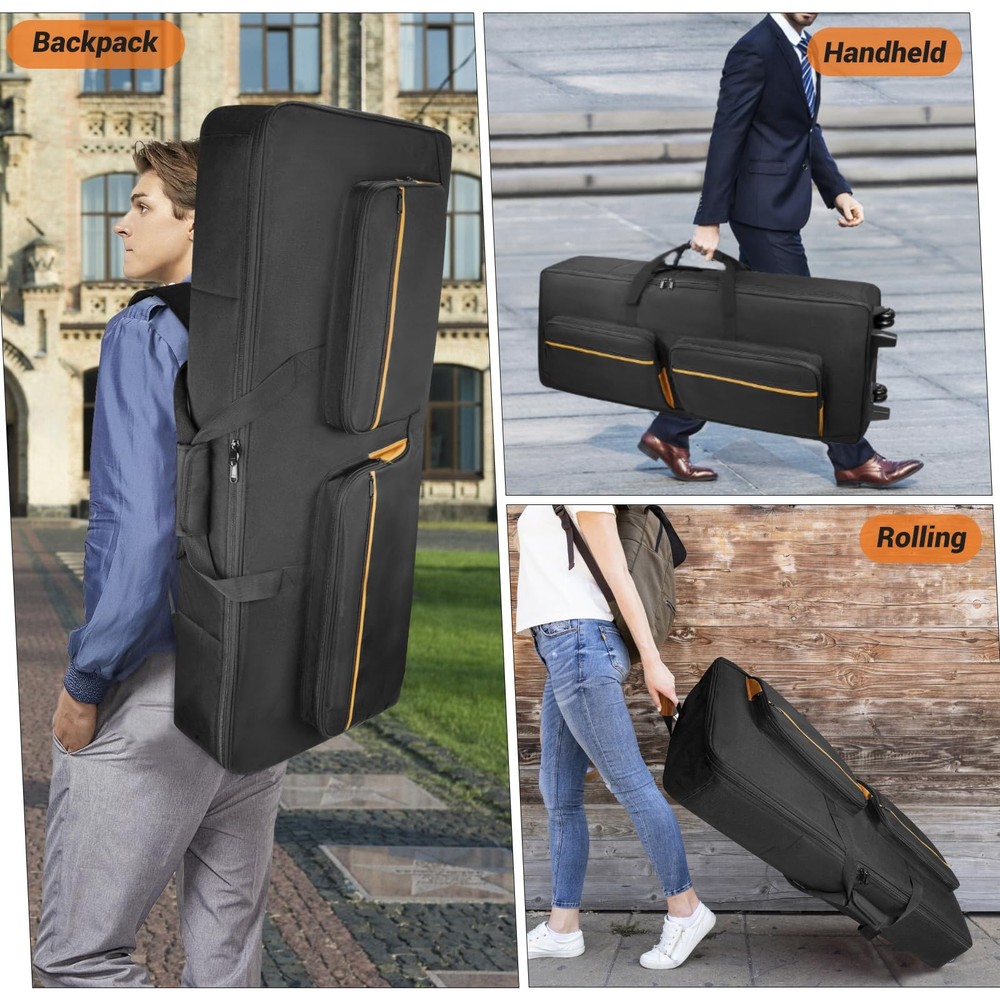 61-Key Keyboard Case with Wheels Adjustable Shoulder Straps– Padded Rolling ...