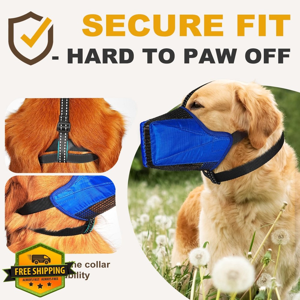 Pawfun Mesh Dog Muzzle M Blue Reflective Adjustable Biting Chewing
