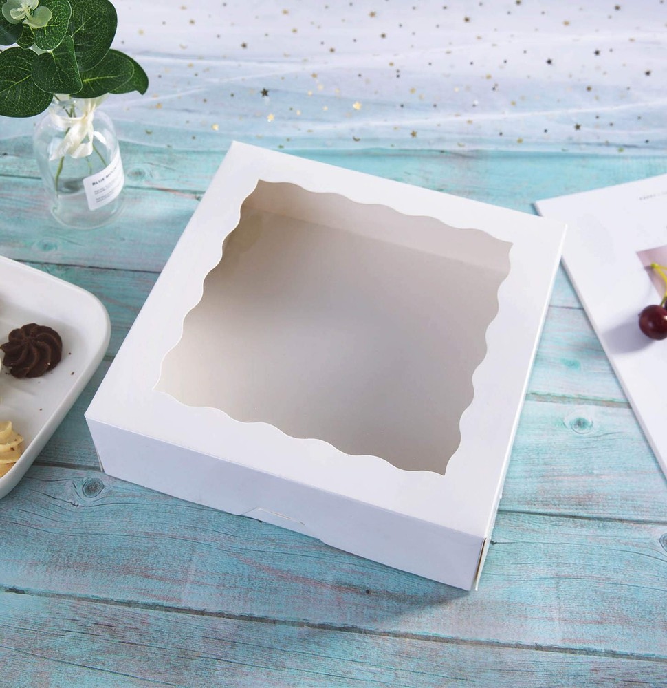 9 Inch White Bakery Pie Boxes with Window Disposable Cookie Boxes 25 Pack
