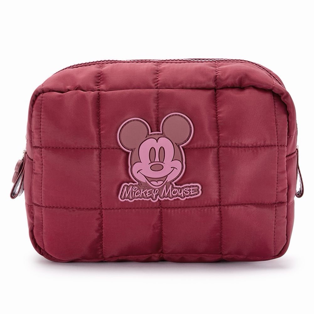 Disney Mickey Mouse Quilted Cosmetic Travel Makeup Bag Organizer Zipper Plum