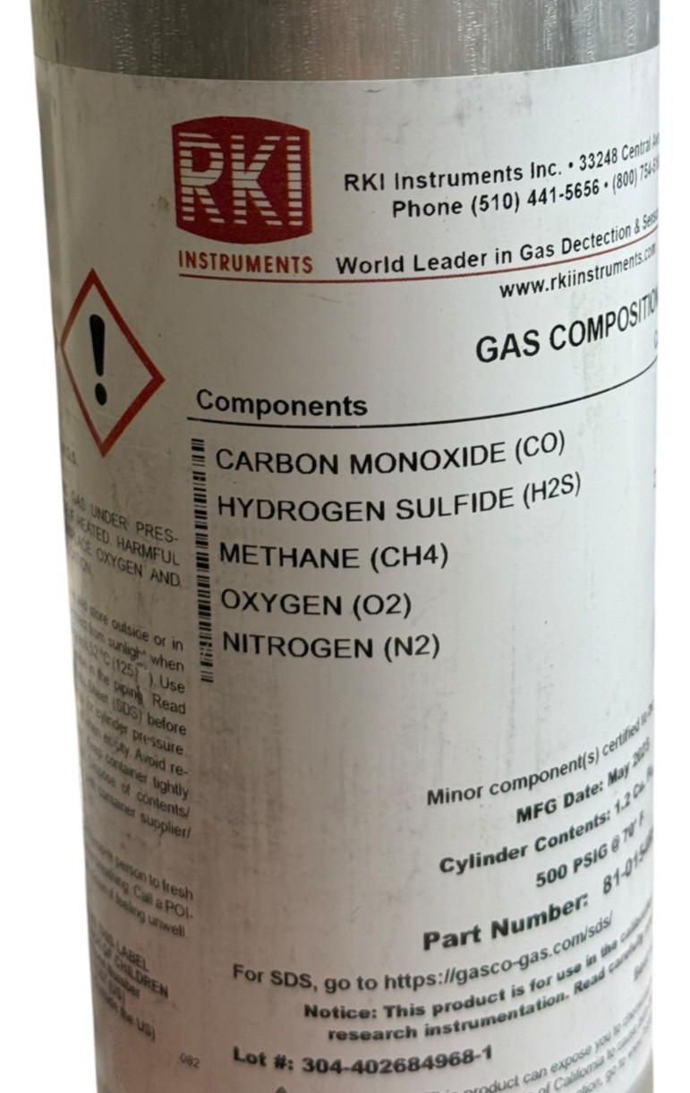 RKI Calibration Gas Cylinder 81-0154RK-04 CO H2S CH4 O2 Tank Only MADE IN USA