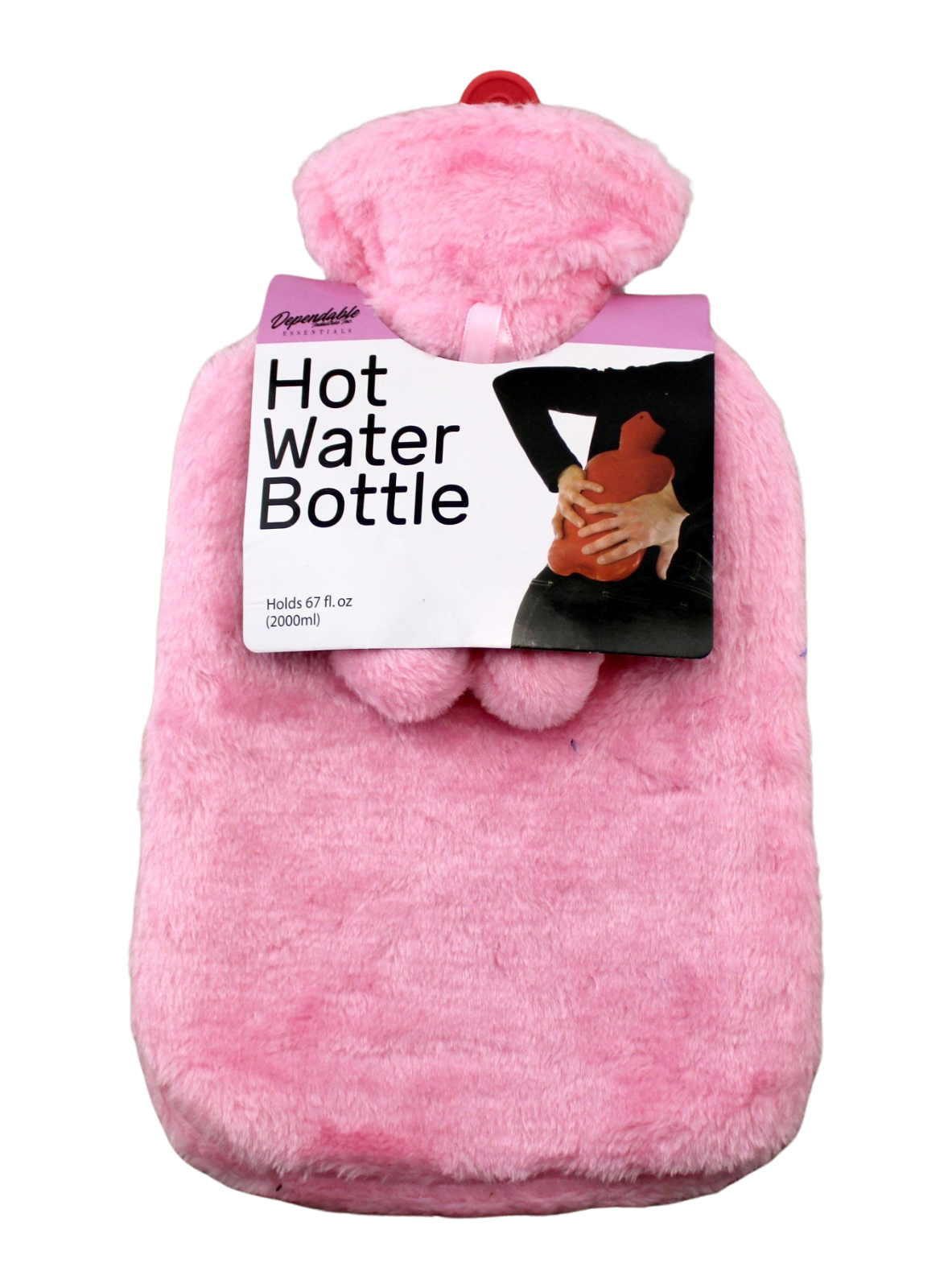 Rubber Hot Water Bottle with Soft Plush Fleece Cover 2000ml (67 fl. oz) Pink