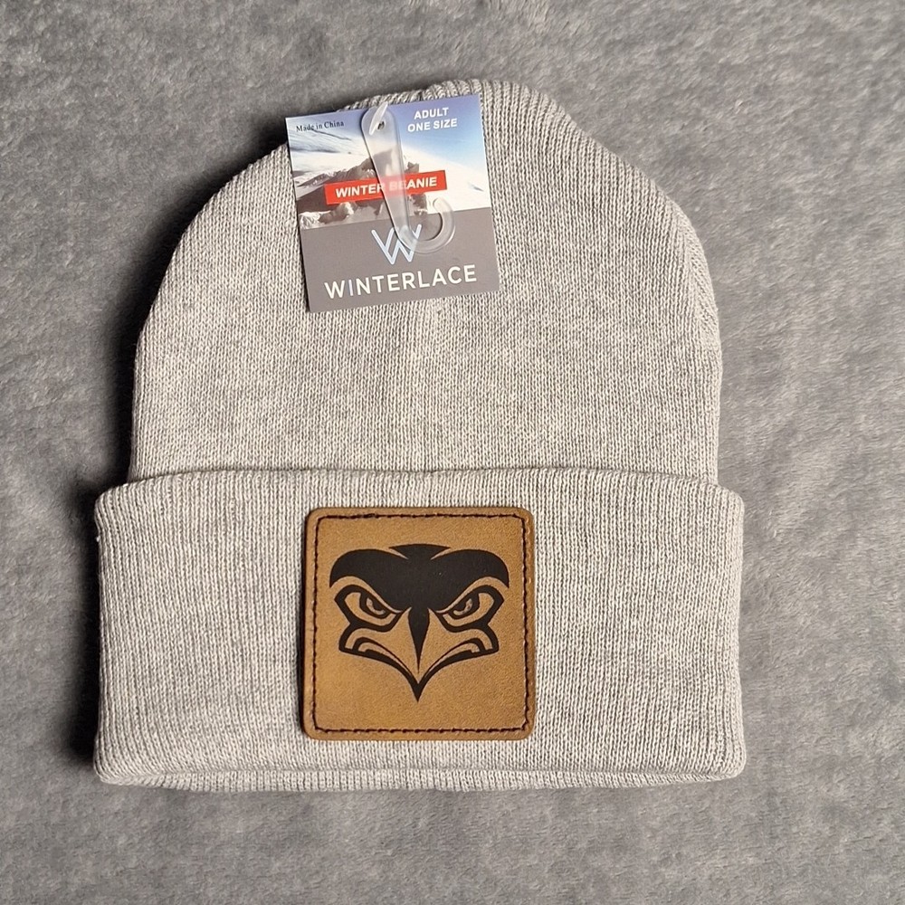 Seattle Seahawks Leather Square Patch Gray Beanie Cap NFL