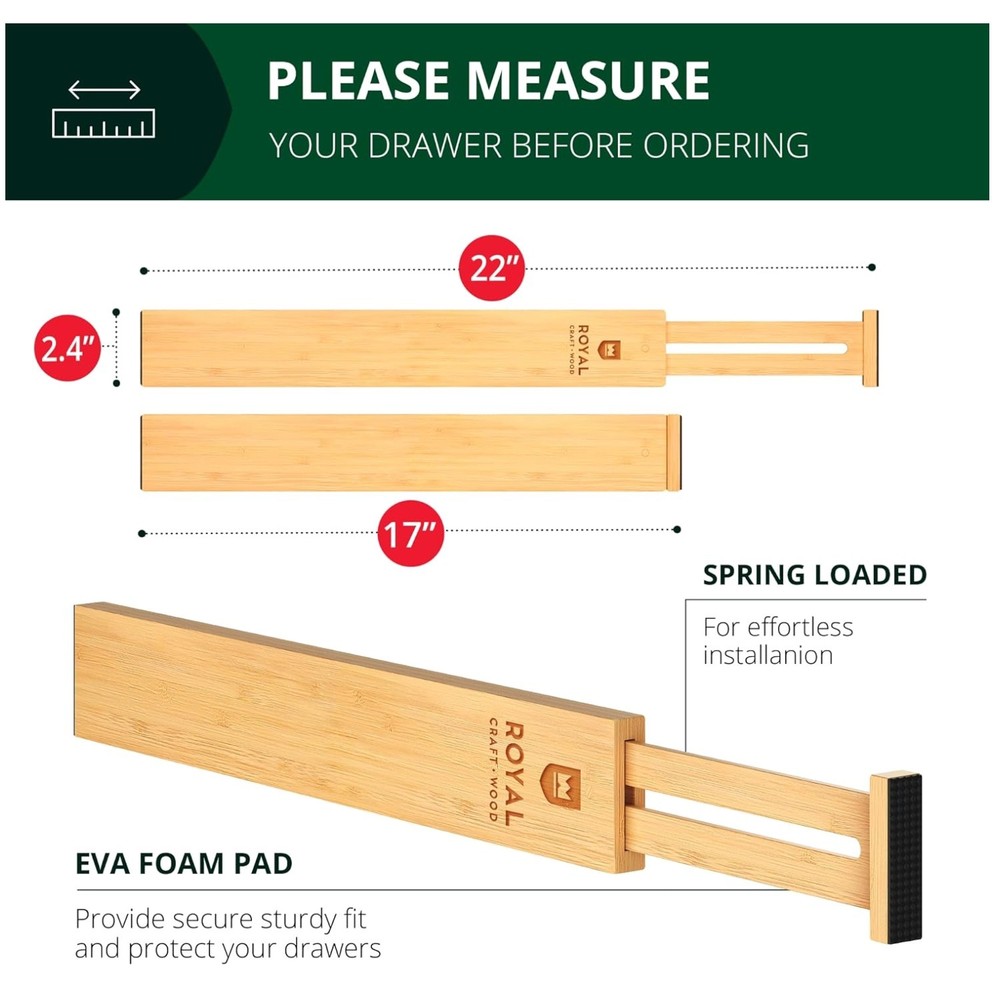 Adjustable Drawer Separator Splitters - 17–22 Inches
