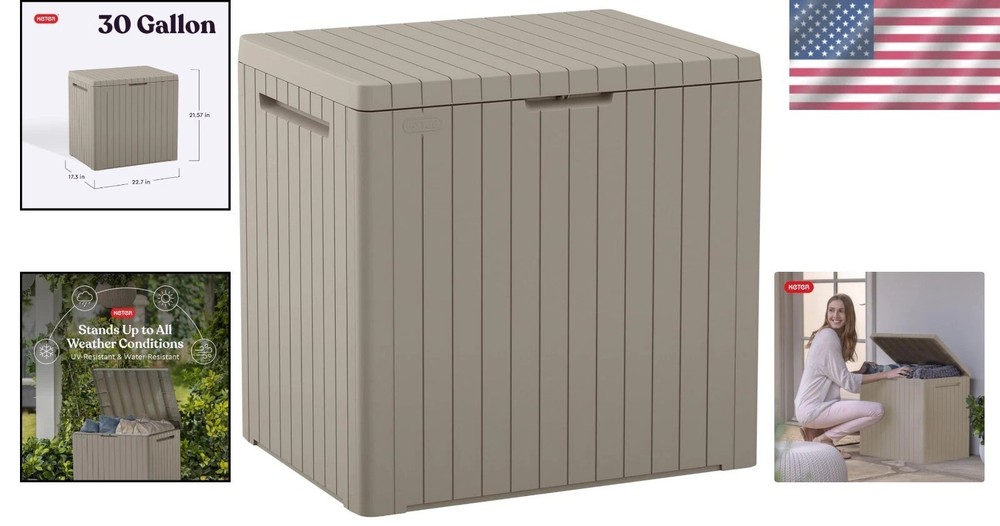Compact Resin Outdoor Storage Box with Table Function – Lockable Beige Design