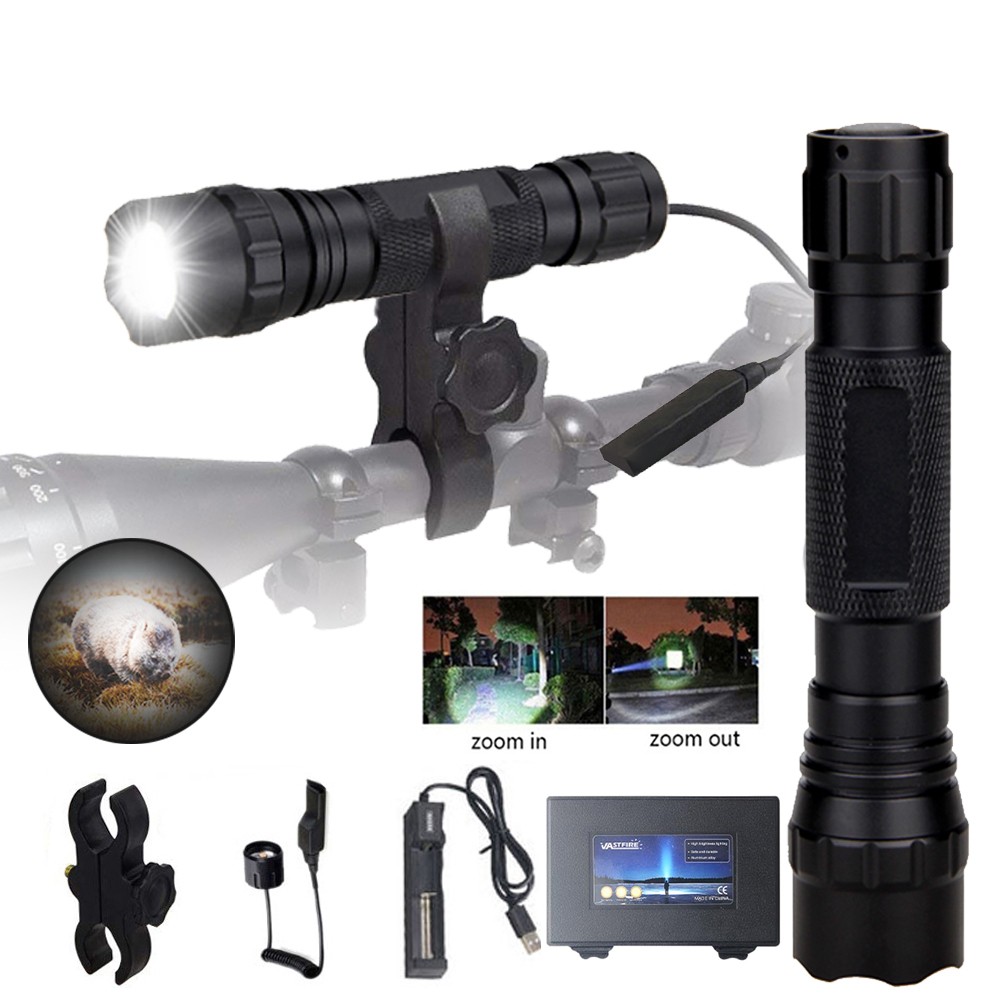 Predator LED Flashlight 1000LM Zoomable Rechargeable Torch Hunting Scope Mount