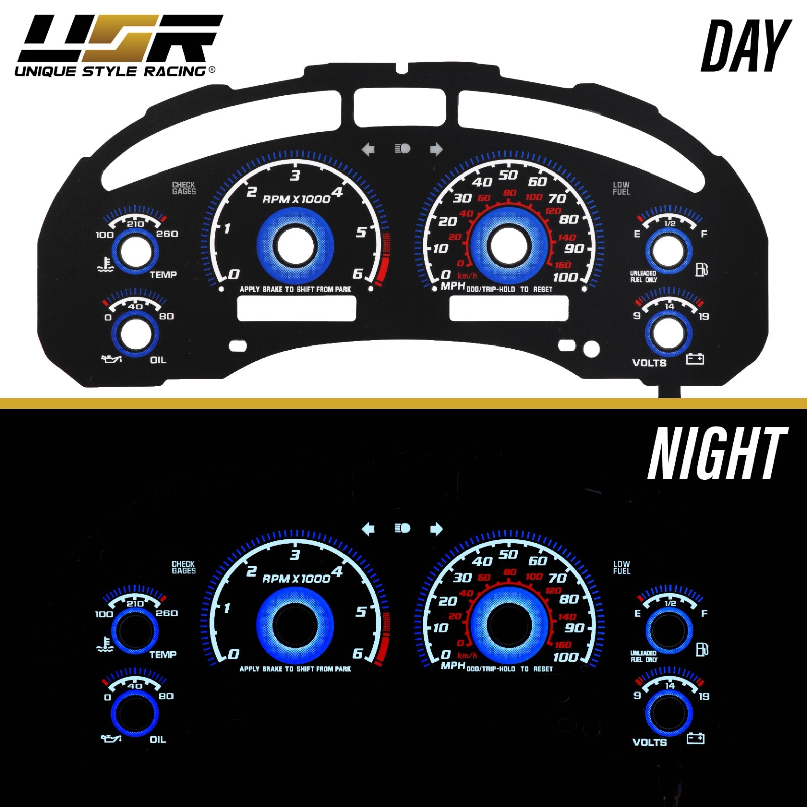 BLUE Glow Gauge Black Overlay For 98-04 Chevy S10/Blazer TACH Instrument Cluster