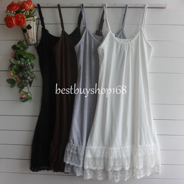 Women Cotton Lace Trimmed Full Length Camisole Slip Dress Extender 2XL