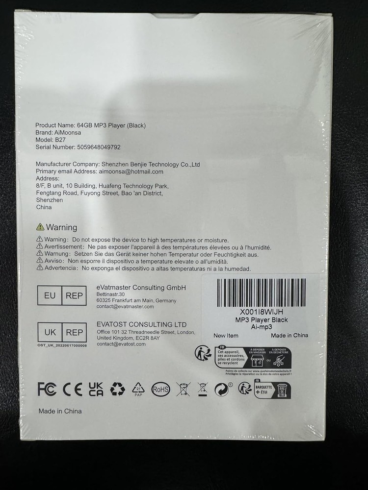 Compact 64GB MP3 Player with Touch Buttons, FM Radio & E-Book Function