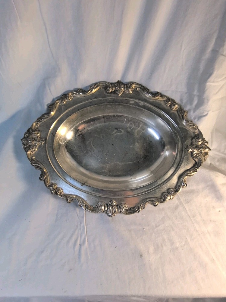 Vintage EGW&S Silverplate Serving Tray Ornate Scroll Edge 13” Platter Copper Mou