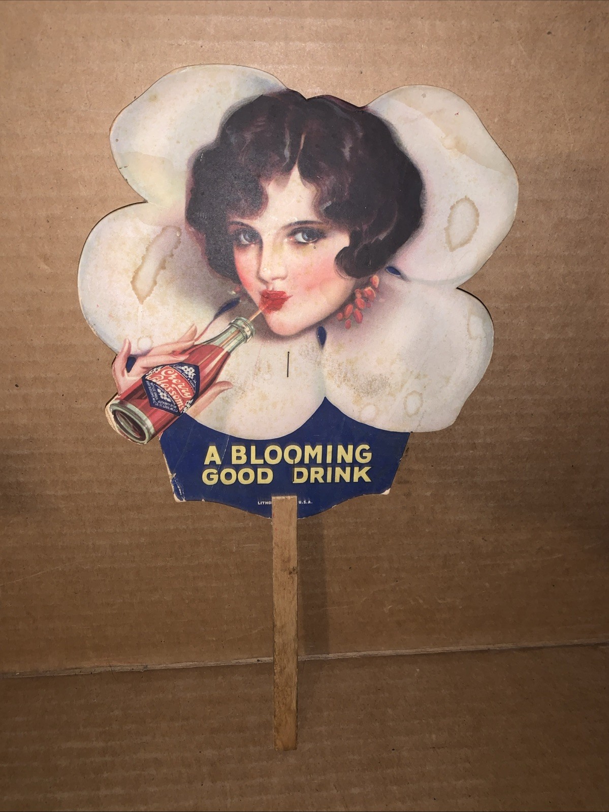 Cherry Blossoms Antique Soda Advertising Fan Used, Free Shipping