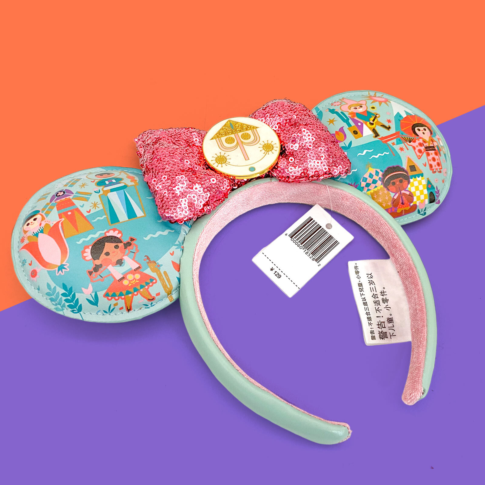 2024 Disney-Parks It’s A Small World Sequined Minnie Mouse Ears Headband New