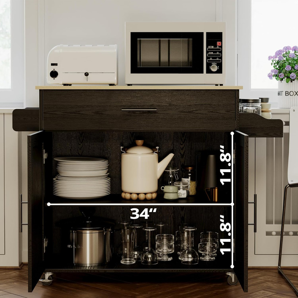 Rolling Kitchen Island Table on Wheels with Drop Leaf, Storage Cabinet, Drawer,
