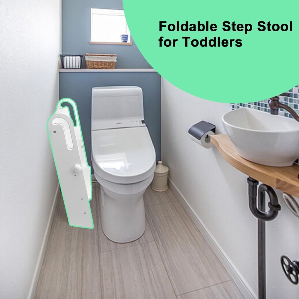 WOOD CITY Collapsible Toddler Step Stool Adjustable 2 Step Stool (White)