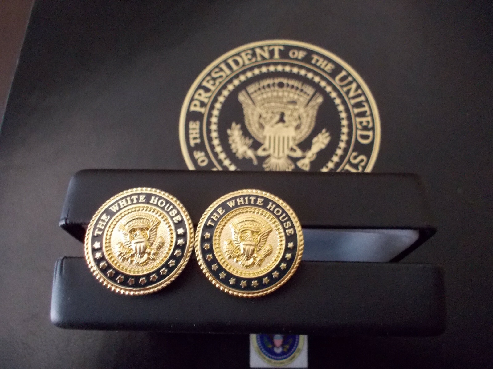 Presidential White House 24k Gold Plated Blue Cobalt Cufflinks