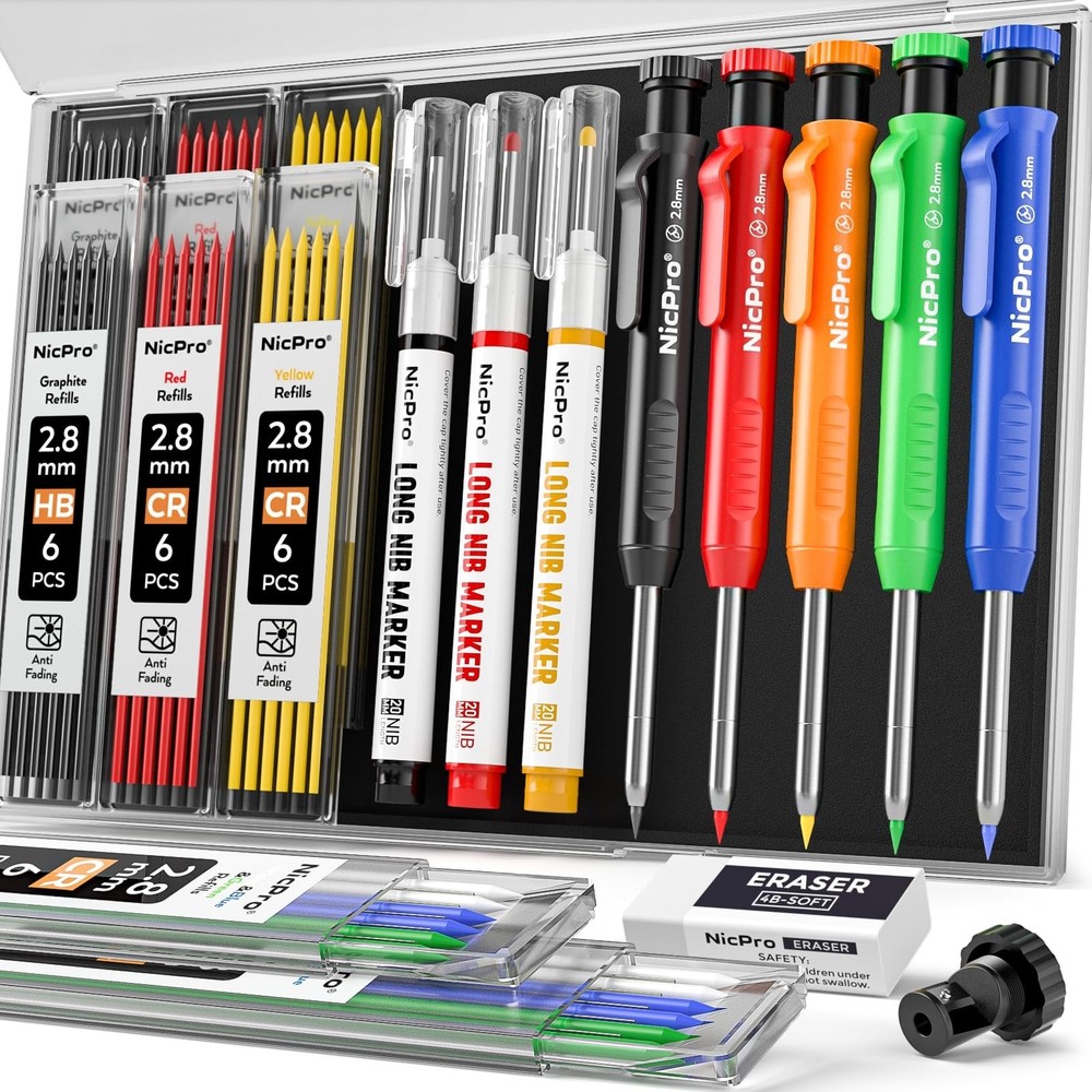 Nicpro 5 Pack Carpenter Pencils with Sharpener, Construction Mechanical Pencil