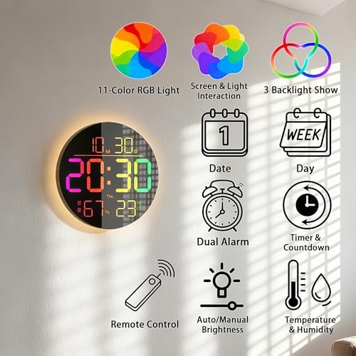 10 Inch LED Digital Wall Clock with RGB Backlight and Countdown Timer｜11