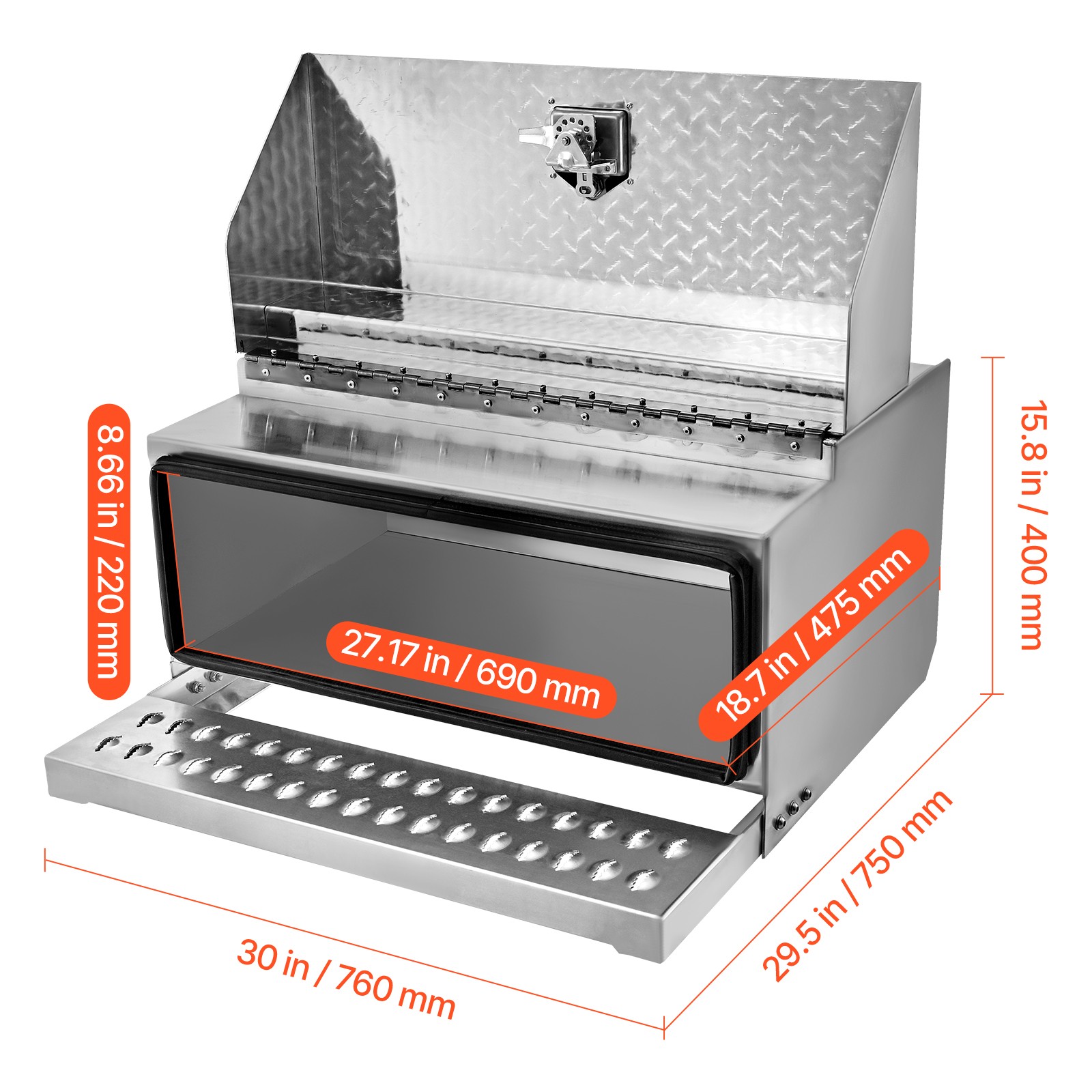 Uimoso Semi-Truck Aluminum Step Tool Box 30" x 29.5" x 15.8" for Heavy-Duty Use