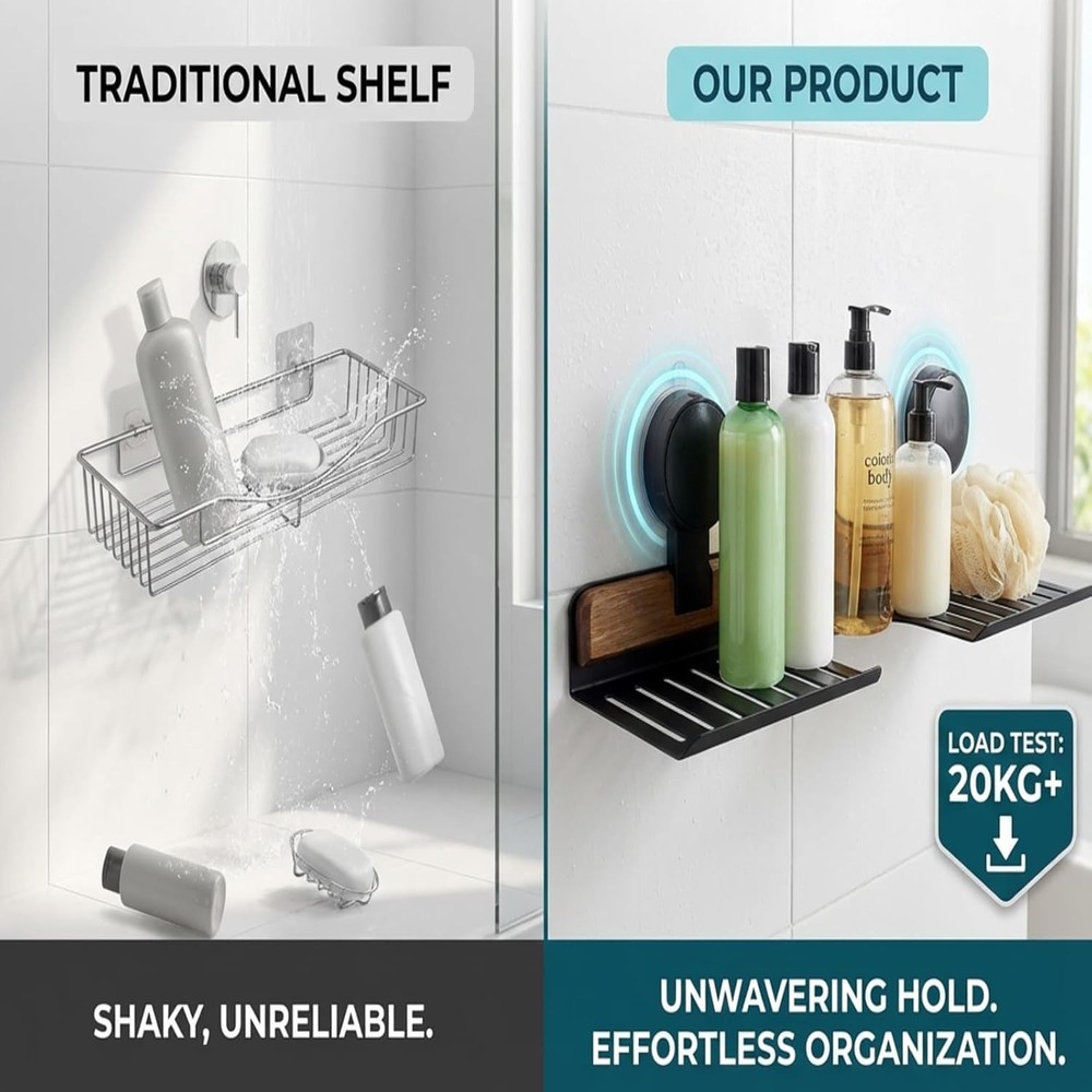 Compact Over Sink Shelf, 15.7" Suction Rack with Elegant Design for Space Saving