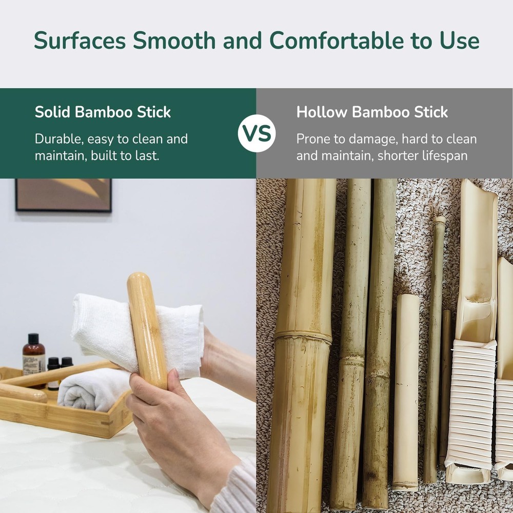 2 PCS Solid Bamboo Massage Stick Sets Warm Bamboo Therapy Massage Tools for F...