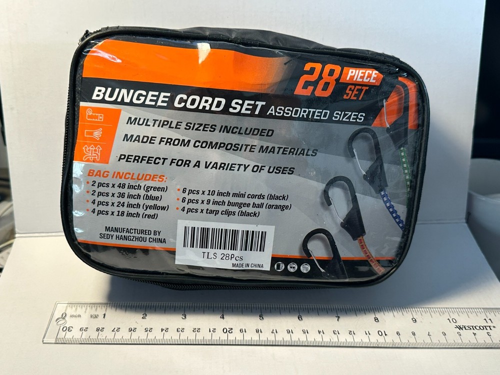Assorted 28 Piece Bungee Cord Set. Different assorted sizes. Great value.