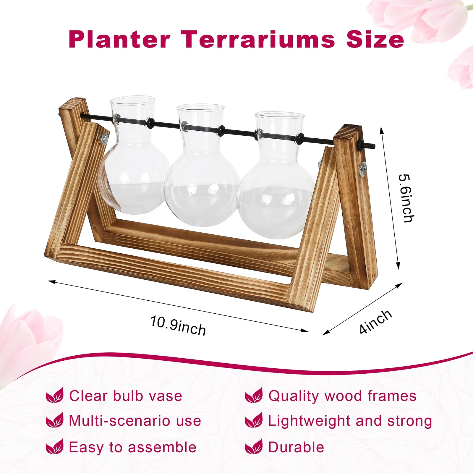 Plant Propagation Station with Wooden Stand for Home Office Decorations 3 Bulb