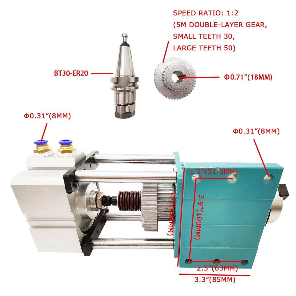 Spindle Cylinder Pneumatic Semi-automatic Tool Changing Spindle BT30