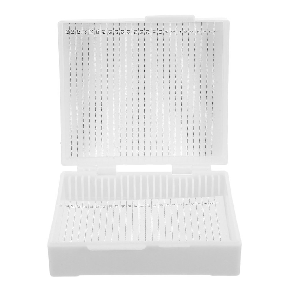 Microscope Glass Slide Holder: 25-Slot Plastic Microscope Slide Storage Box For