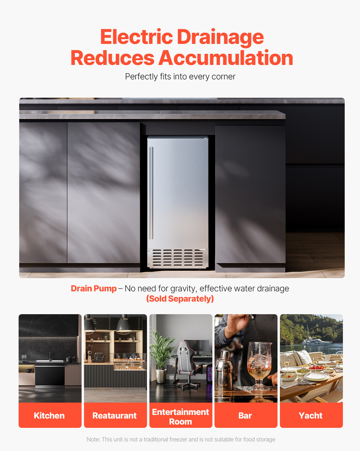 66Lb Commercial Nugget Ice Maker 15" Undercounter Freestanding Ice Maker Machine