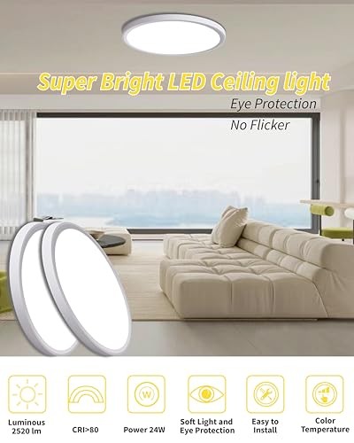 4Pack 12 Inch Dimmable LED Flush Mount Ceiling Dimmable-12Inch-4Pack White