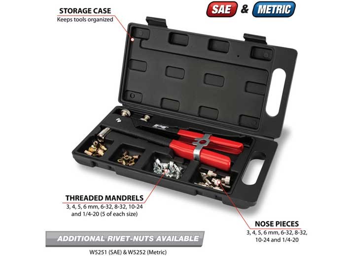 Performance Tool W2003 49pc SAE/Metric Threaded Insert Rivet Kit