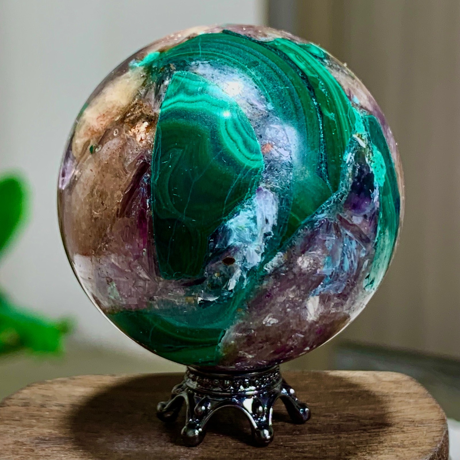 94G Newly discovered rare malachite purple mica symbiotic sphere restoration