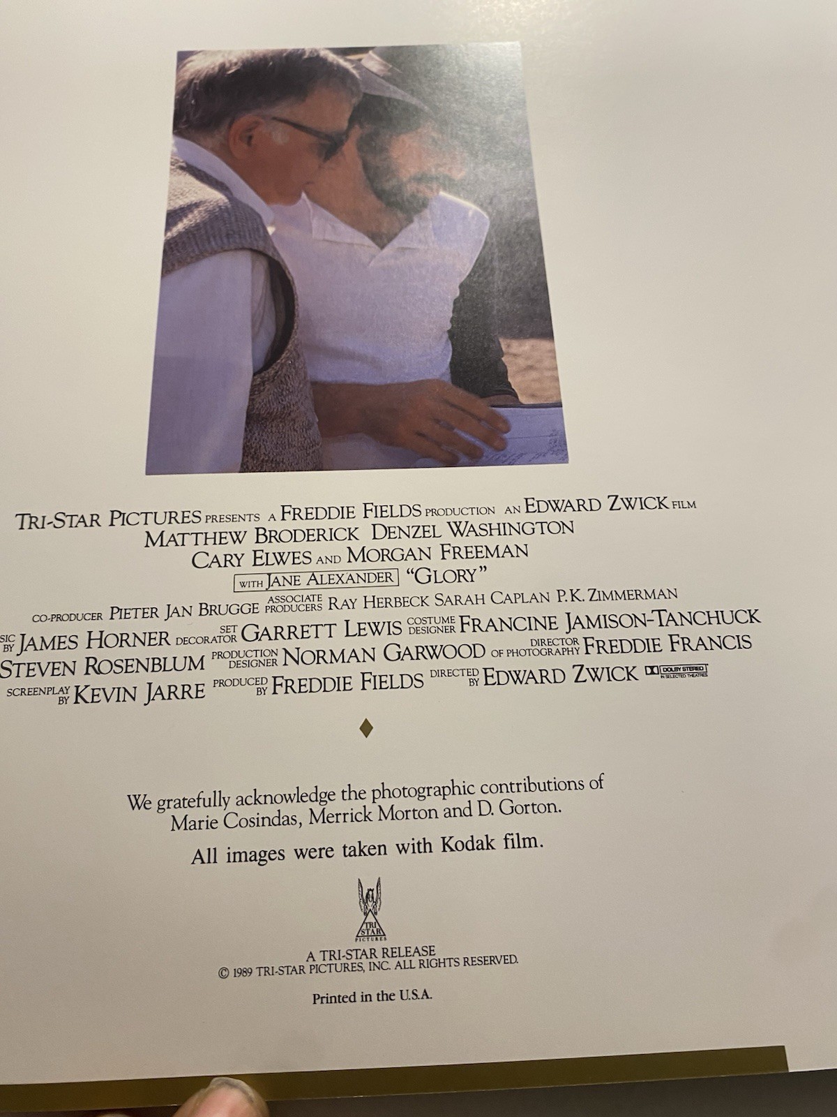 Rare GLORY Movie Promotional Book Photos w/ Denzel Washington Mathew Brodderick