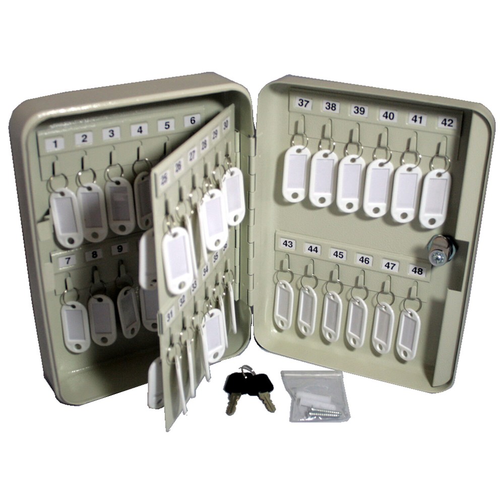 TAN Locking Wall Mount 48 Key Safe Hook Cabinet Box Auto Lock Index