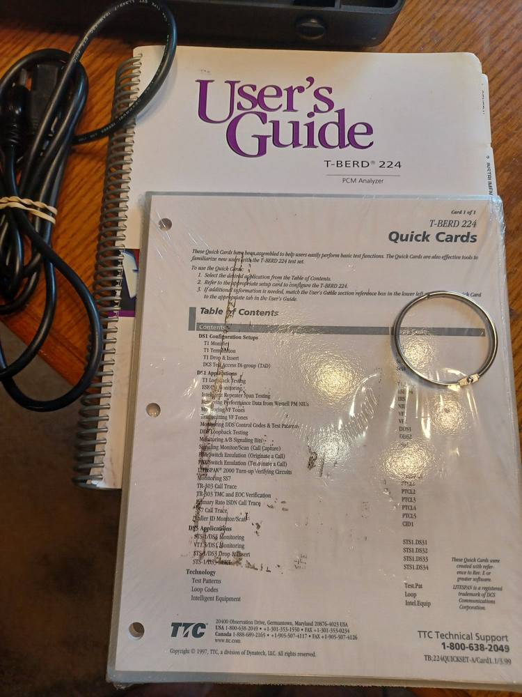 TTC T-BERD 224 PCM Analyzer / Multiple Options / Manual / Quick Cards