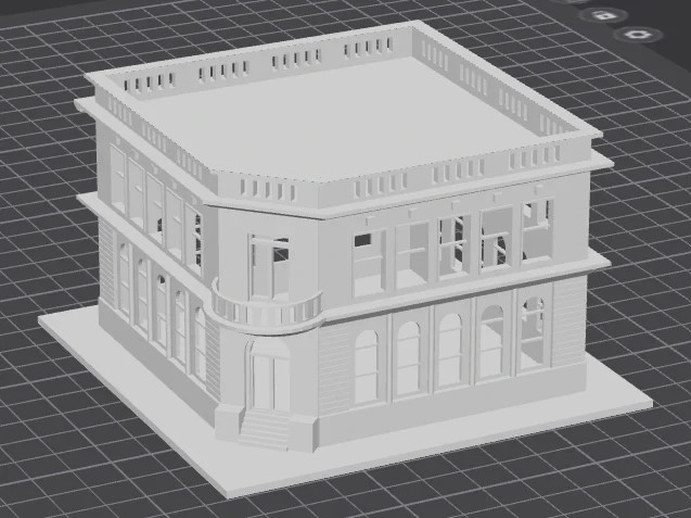 N-Scale Large Corner Bank