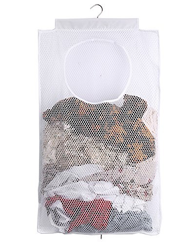 Breathable Mesh Laundry Hamper,Foldable Hanging Closet Storage White