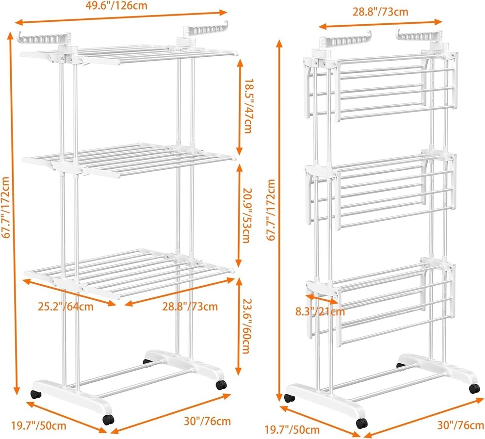 Oversized 4-Tier Foldable Clothes Drying Rack - Stainless Steel - White